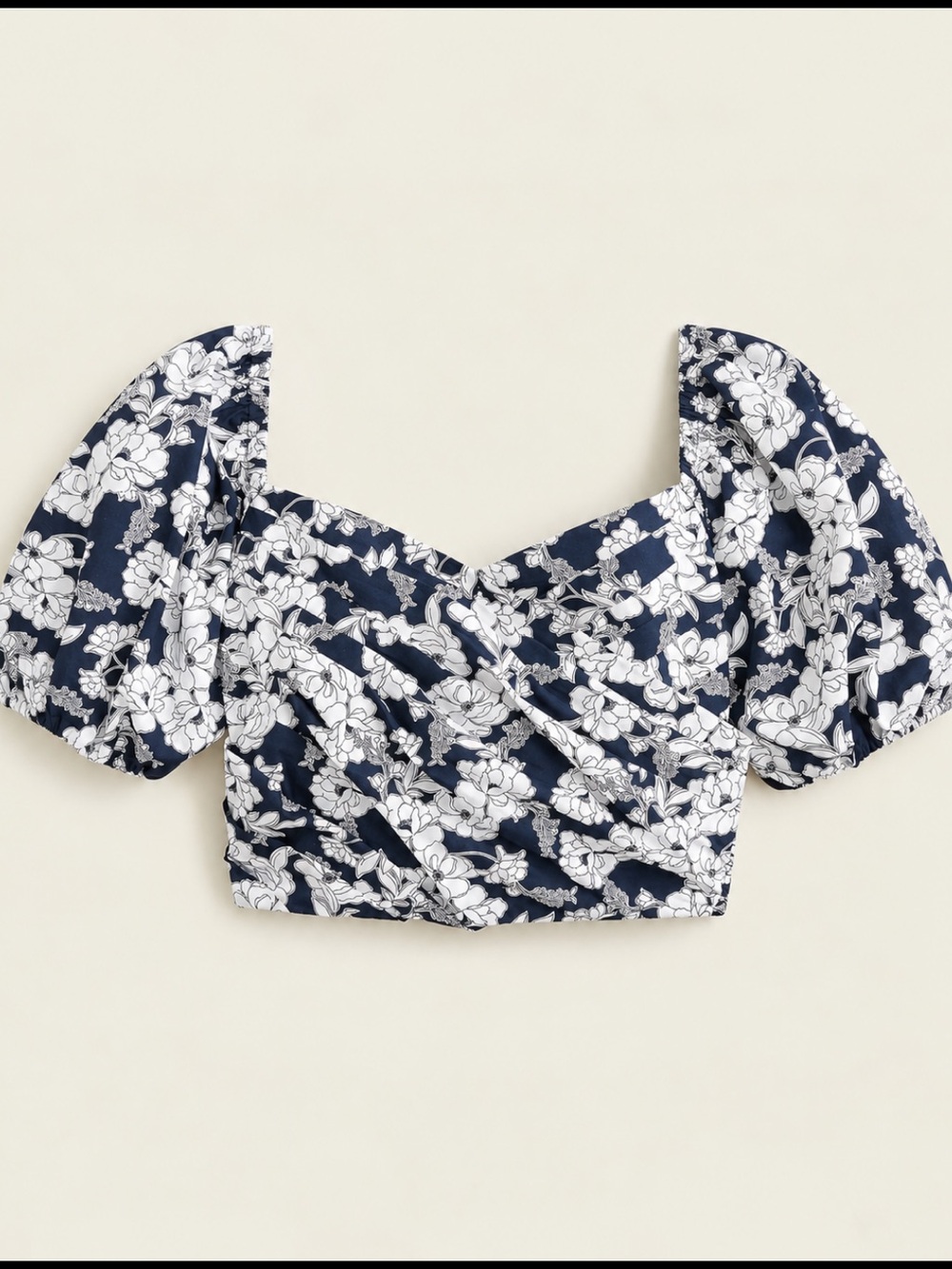 J. Crew Navy Magnolia Floral Puff Sleeve Crop Top